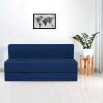 Urban Decor Sofa | 3 X 6 Feet, Single Seater | Folding Sofa Cum Bed for Living Room with Cushions & Washable Cover - Jute Fabric - Blue