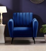 Aart Store Wooden One Seater Velvet Sofa Set for Home & Office -Blue Colour