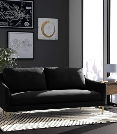 Aart Store Wooden 3-Seater Sofa |Fabric, Dark Black|