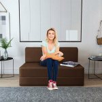 Dr Smith 2 - Seater Sofa Cum Bed | Color - Brown| for Home & Office - Jute Fabric (4'X6') Feet-with 2 Cushion