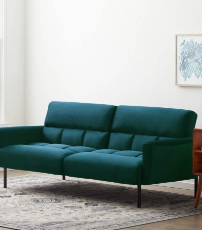 Dr. Smith Orthopedic Mattress Three Seater Wooden Sofa Cum Bed with Buttonless for Living Room & Office, (Green)-Color, 3-Person Sofa