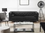 Aart Store Button Tuffted Wooden 3 Seater Chesterfield Sofa Set for Living Room-(Black)