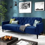 Aart Store -Velvet Fabric Wooden Sofa Bed - Blue