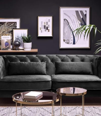 Aart Store Wood 3 Seater Chesterfield Sofa for Living Room & Office (Black)