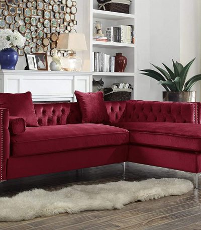 dr smith wooden right hand facing sectional sofa L shape chaise velvet