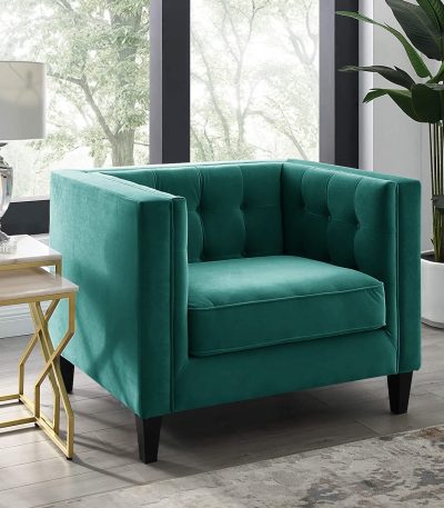 Aart Store Wooden Single-Seater Sofa Set for Living Room & Office Velvet Fabric - (Green)