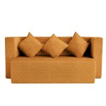 Dr Smith 3 Seater Sofa Com Bed for Home - with 3 Cushions Incuded-Washable Jute Fabric (Golden-Color)c