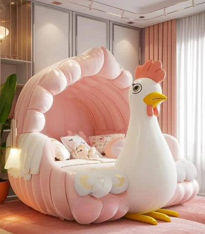 TRENDY VIBES Cock Toy Bed Upholstered Bed in pink Colour Without Storage Solid Wood