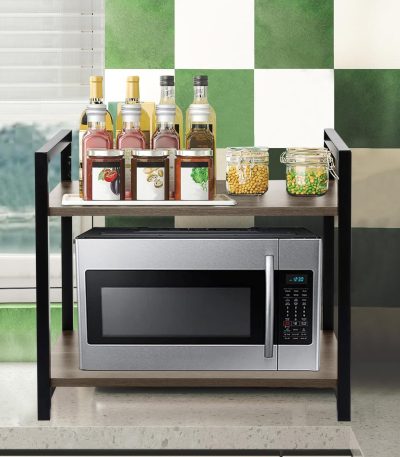 Urban Decor Microwave Stand, Otg Stand, Microwave Oven Rack, Countertop Kitchen Storage Rack Salt Shaker Seasoning Metal and Wooden